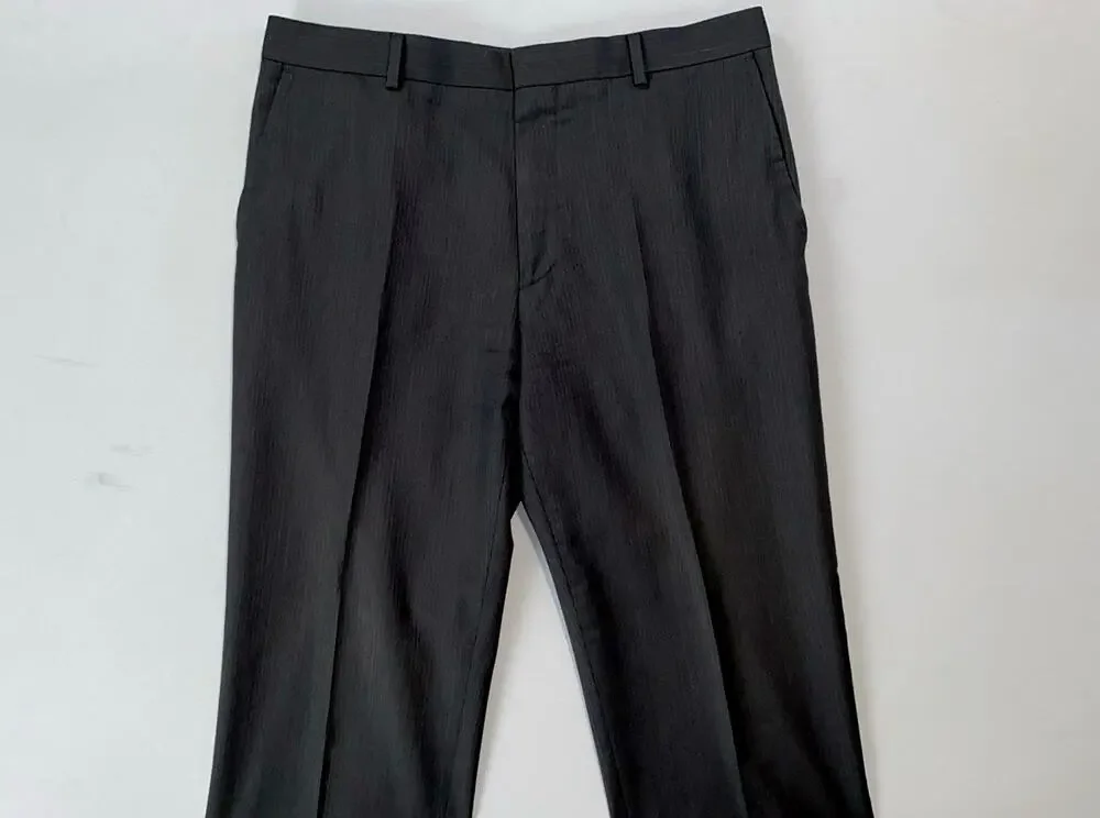 Hugo Boss Aeron/Hamen1 Flat Front Wool Dress Pants. Striped Sharkskin, 33X29.